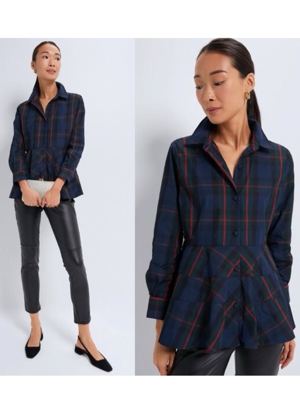 Pomander Place Tuckernuck Fraser Plaid Peplum Ashlen Blouse Size XL